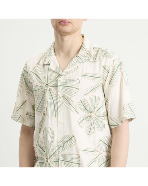 Corridor NYC Natural Linen Applique Short Sleeve Shirt for men