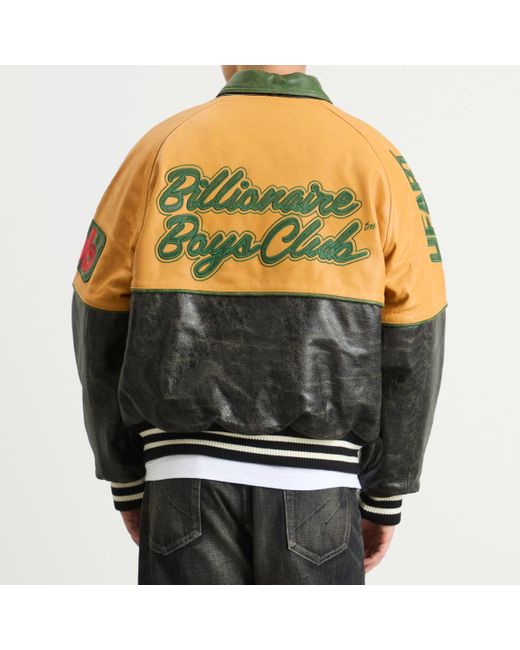BBCICECREAM Gray Club Cracked Leather Varsity Jacket for men