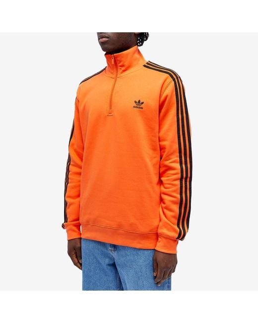 adidas 3 Stripe Half Zip Crew Sweater in Orange for Men | Lyst
