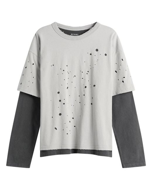 Beams Plus Layered Damage Long Sleeve T-Shirt in Gray for Men | Lyst