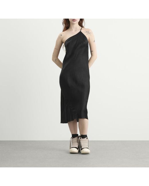 Rick Owens Black One Shoulder Slip Dress
