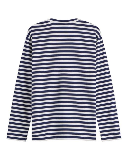COMME DES GARÇONS PLAY Blue Stripe Heart Emblem Long Sleeve T