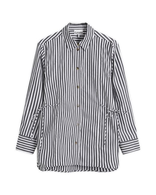 Ganni Blue Stripe Cotton Tie String Shirt