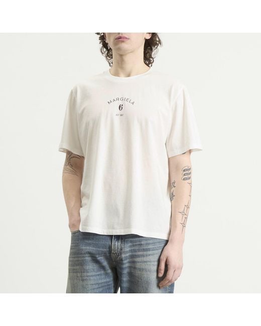 Maison Margiela White Mm6 Margiela 6 Printed T-Shirt for men