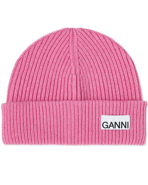 Ganni Pink Rib Knit Beanie