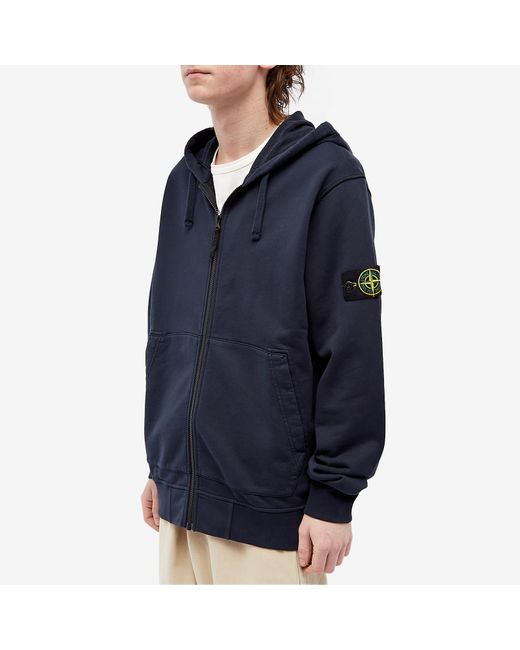 Stone Island Blue Garment Dyed Full Zip Hoodie for men