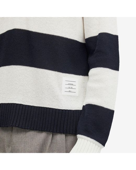 Thom Browne Blue Rugby Stripe Knitted Polo Shirt for men