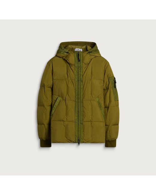 Stone Island Green Garment Dyed Crinkle Reps Ny Hooded Down Jacket for men