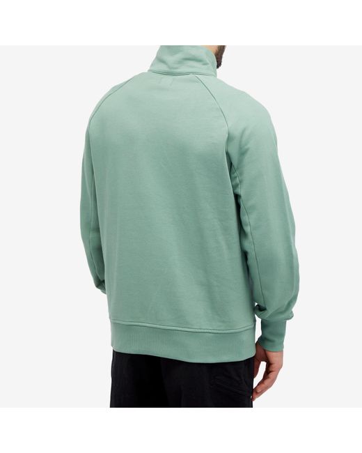 C P Company Green Diagonal Raised Fleece Zipped Sweatshirt for men