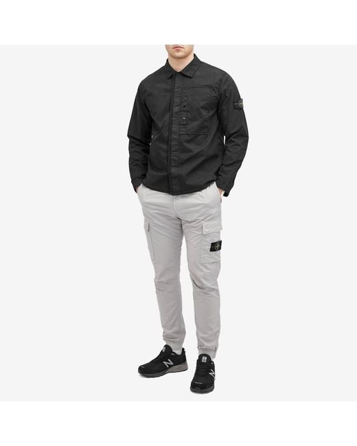 Stone Island Black Supima Cotton Twill Stretch-Tc Button Shirt Jacket for men