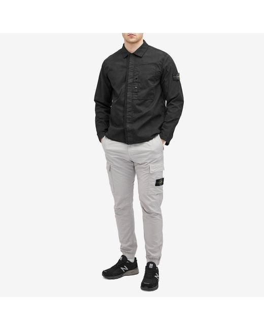 Stone Island Black Supima Cotton Twill Stretch-Tc Button Shirt Jacket for men