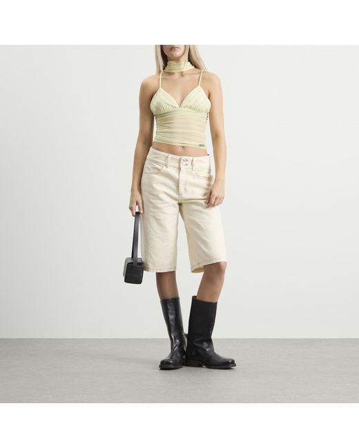 House Of Sunny Yellow Striped Mesh Cami Top