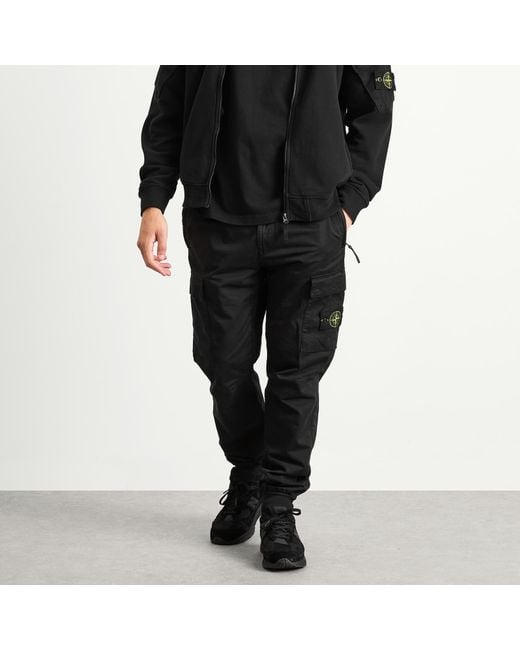 Stone Island Black Sateen Cargo Jogger Pants for men