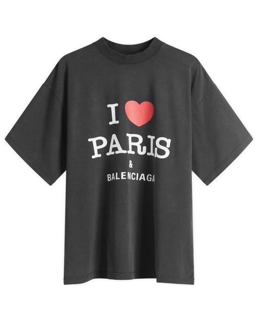 Tシャツ・カットソー Balenciaga I Love Paris Medium Fit T-Shirt Black Faded Balenciaga: Black 'I Love Paris & Balenciaga' Medium Fit T