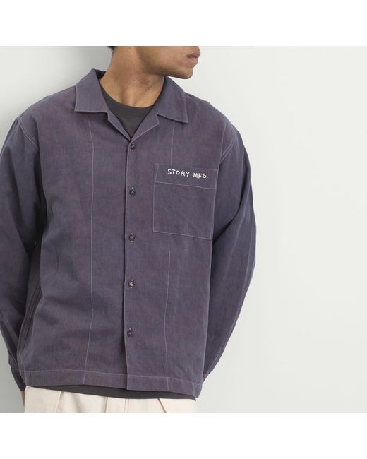 STORY mfg. Blue Hand Applique Greetings Long Sleeve Shirt for men