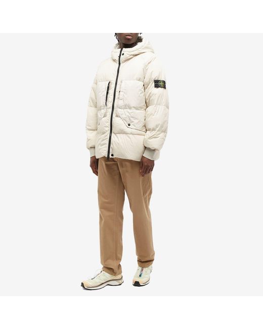 Stone Island White Crinkle Reps Hooded Down Jacket for men