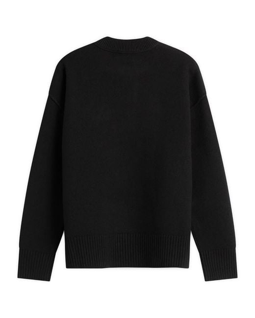 AMI Black Crewneck Sweater With Contrasted Ami De Coeur for men