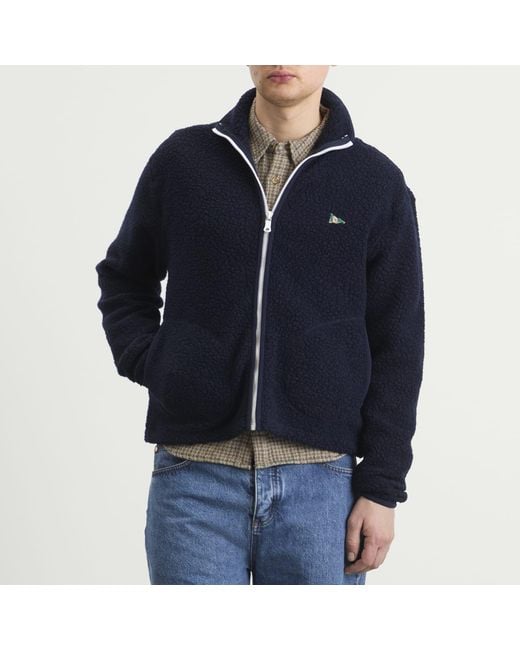 Drake's Blue Boucle Wool Fleece Jacket for men