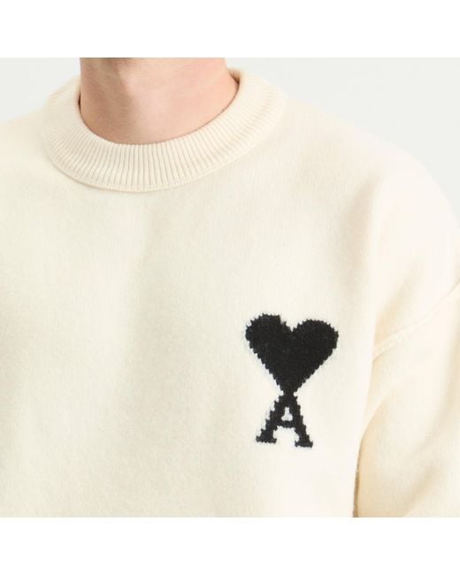 AMI White Felted Merino Wool Knit Adc Crew Neck Jumper for men