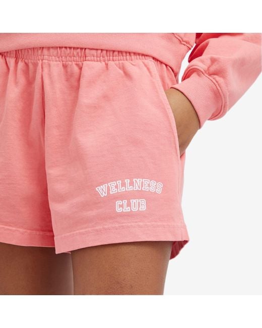 Sporty & Rich Pink Wellness Club Flocked Disco Shorts