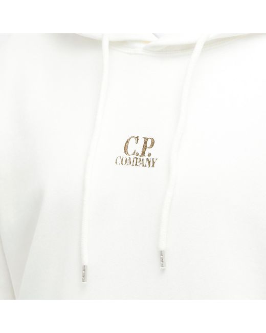 C P Company White Artisinal Logo Popover Hoody for men