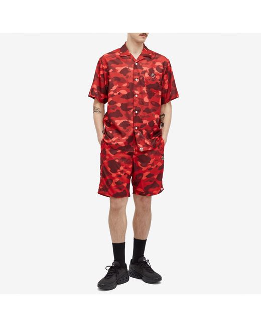 A Bathing Ape Red Colour Camo One Point Vacation Shirt for men