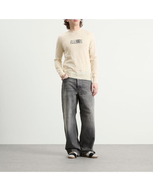 Maison Margiela White Mm6 Numbers Logo Distressed Knitted Jumper for men