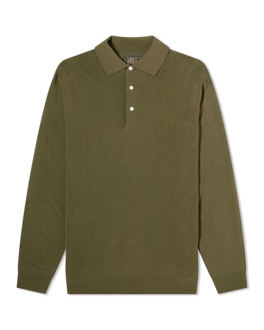 Beams Plus Green 12G Knit Long Sleeve Polo Shirt for men