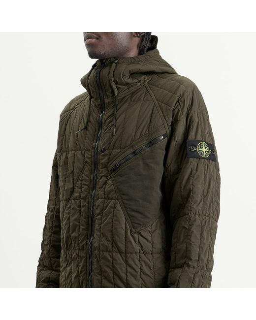 Stone Island Green Ultralight Nylon Quilted-Tc Hooded Jacket for men