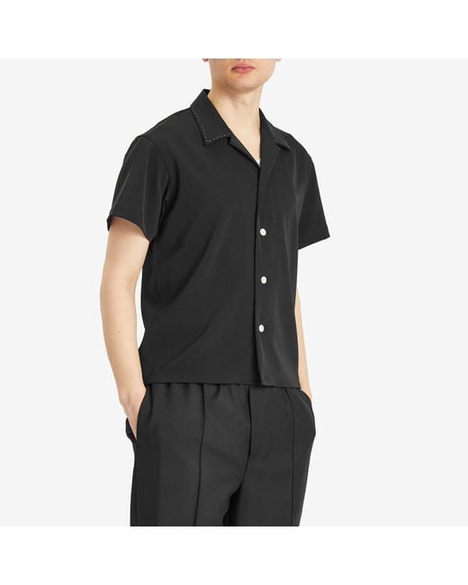 Second/Layer Black Open Collar Shirt for men