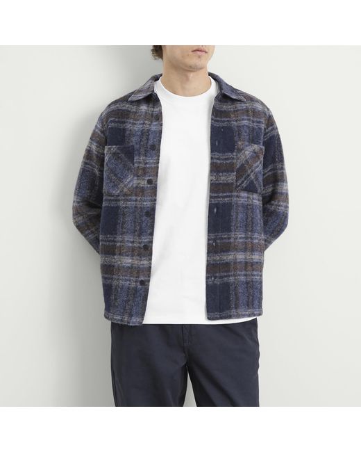 Wax London Blue Whiting Check Wool Blend Overshirt for men