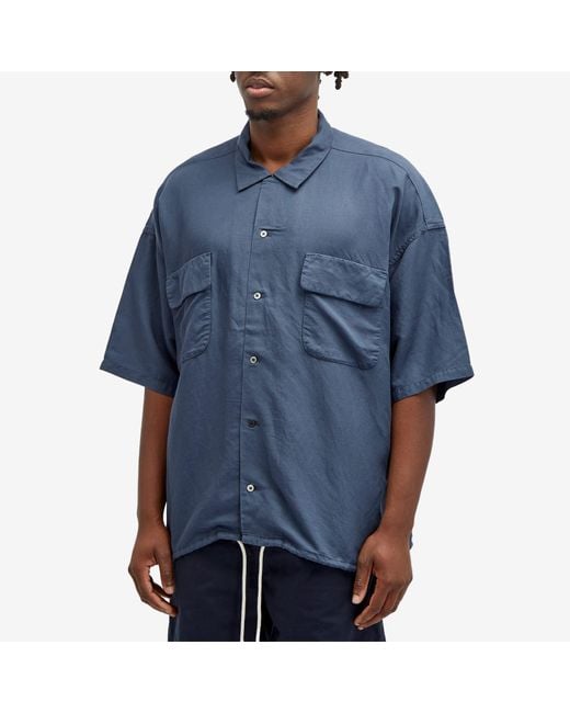 Nanamica Blue Open Collar Cupra Hemp Shirt for men