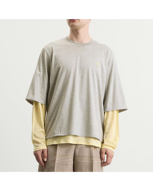 AMI Gray Mercerised Jersey Adc Double Layer T-Shirt for men