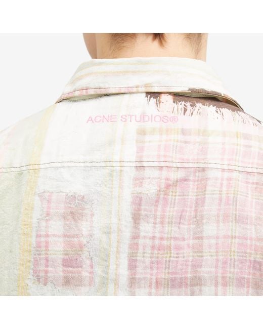 Acne Pink Setar Towel Print Check Shirt for men