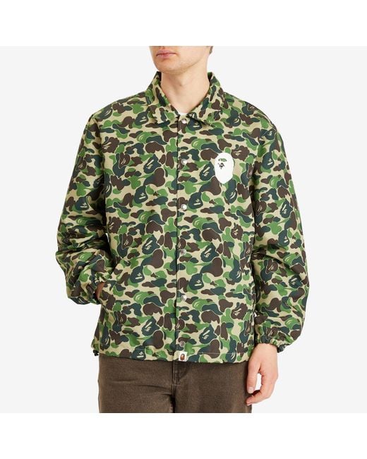 A Bathing Ape Green Abc Camo Nyc Logo Coach Jacket for men