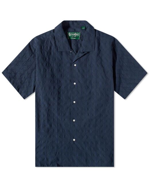 Gitman Brothers Vintage Blue Japanese Ripple Jacquard Camp Collar Shirt for men