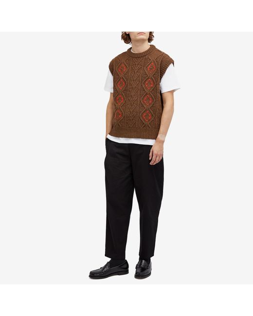 A Kind Of Guise Brown Italian Lambswool Embroidered Knit Vest for men