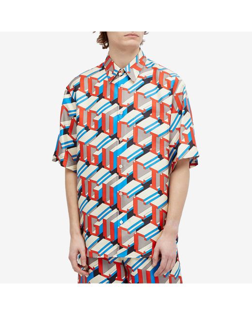 Gucci Blue Pixel Logo Short Sleeve Shirt for men
