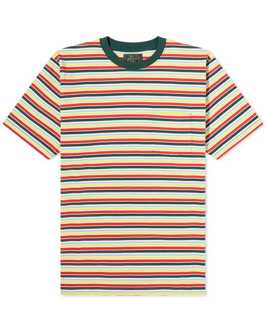 Beams Plus Green Multi Stripe Pocket T-Shirt for men