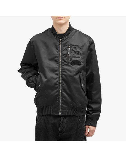 Palm Angels Black Curved Logo Bomber Jacket for men