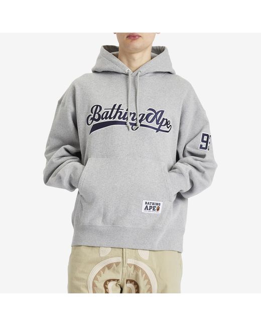 A Bathing Ape Gray Baseball Logo Relaxed Fit Pullover Hoodie for men