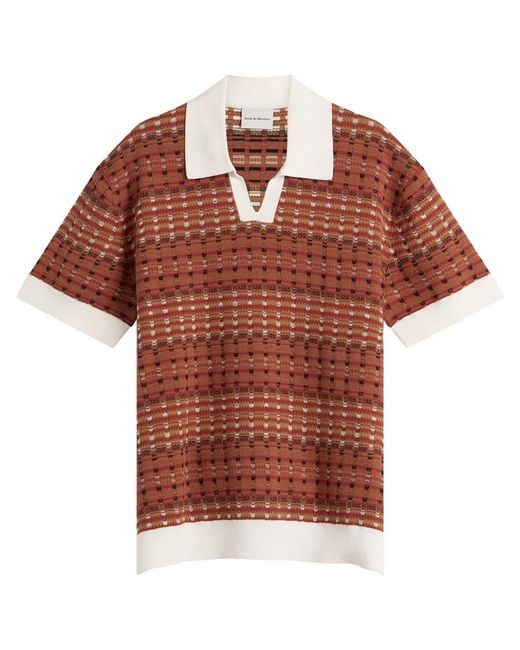 Drole de Monsieur Red Knitted Mesh Polo Shirt for men
