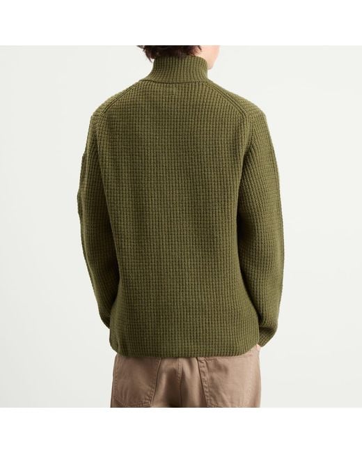 C P Company Green Lambswool Zip Cardigan for men