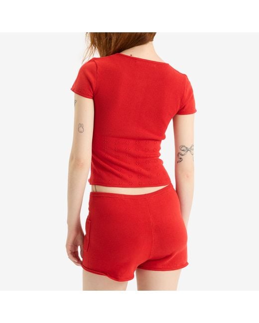 Peachy Den Red Marie Knit Polo Top