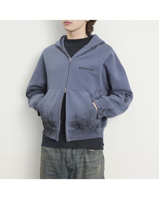 Balenciaga Blue Logo Zip-Up Hoodie for men