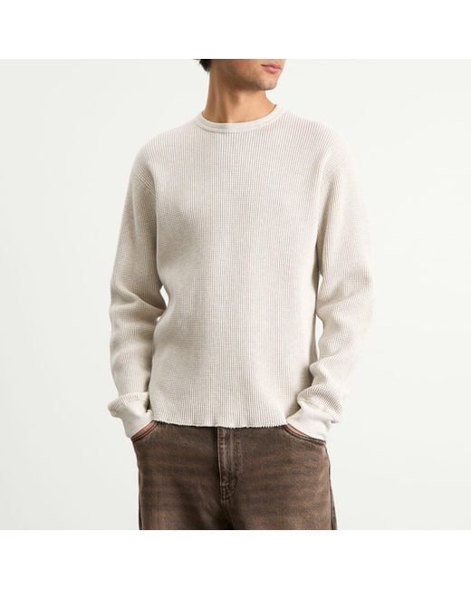Beams Plus White Waffle Crew Neck Sweatshirt for men