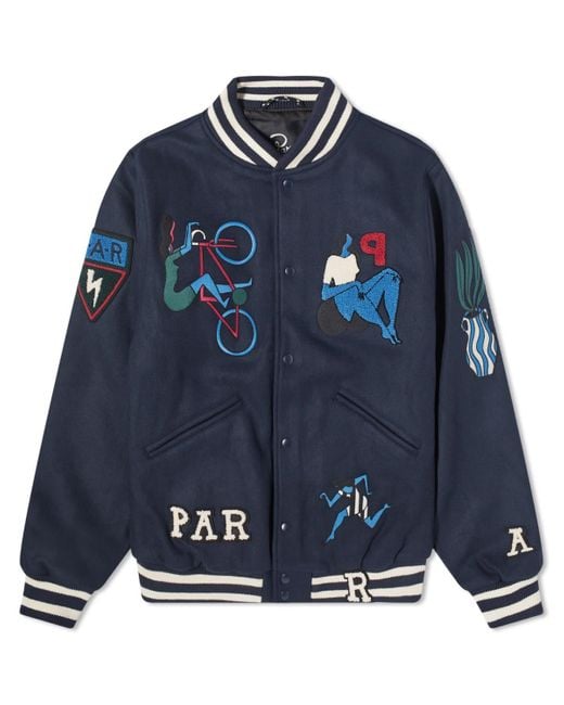 by Parra Blue Run Sit & Bike Varsity Jacket for men
