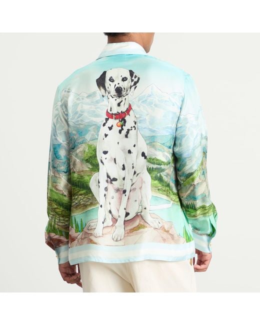 Casablanca Green Classic Long Sleeve Patterned Silk Shirt for men