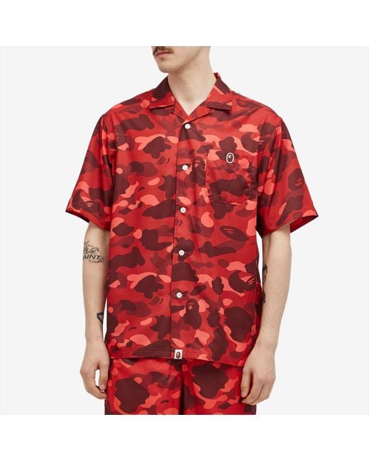 A Bathing Ape Red Colour Camo One Point Vacation Shirt for men