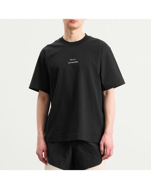 And Wander Black X Roa Logo Printed T-Shirt for men